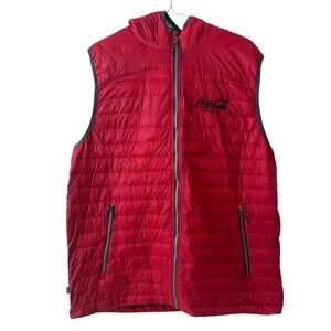 Elevated Coca Cola Hooded Puffer Vest Mens Size Large Red Jacket Heated Logo